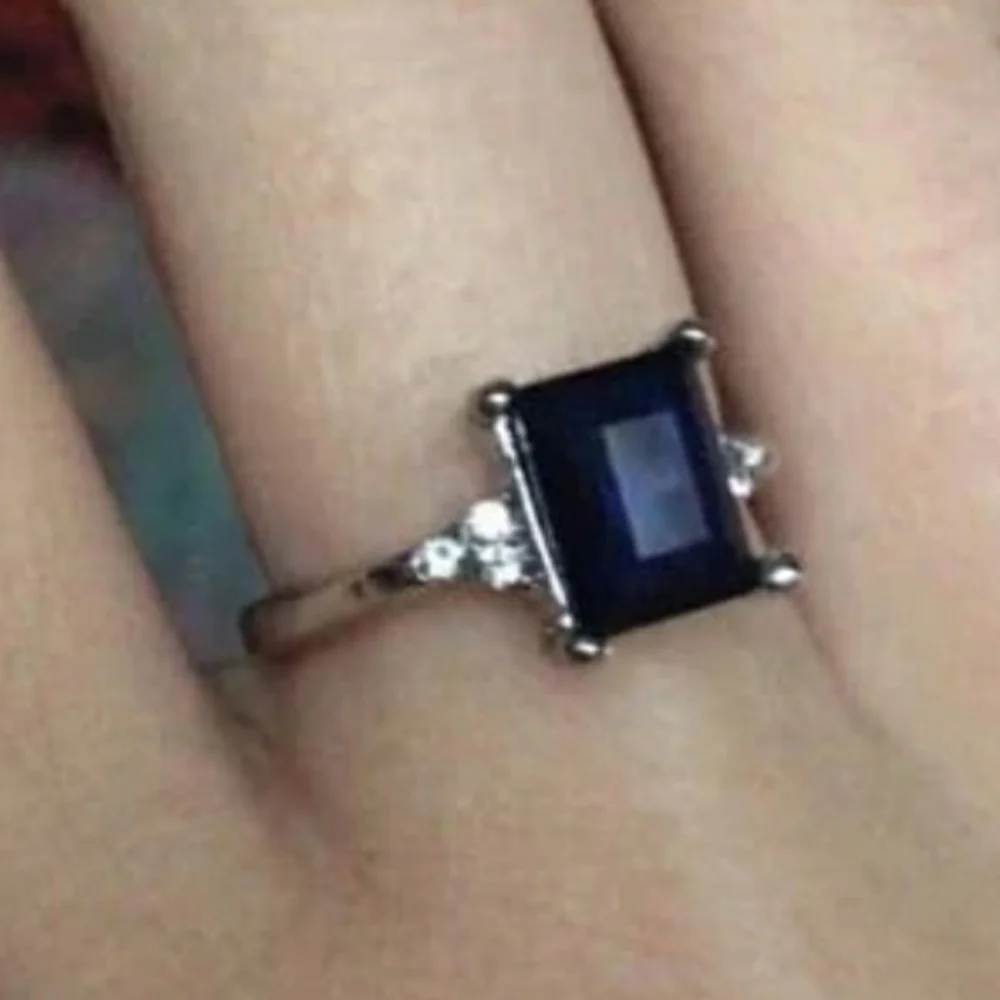 NEW Blue Sapphire and Silver Ring with CZ stones